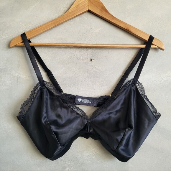 Black Satin Like Bralette Parade Lace Trim Sz XL - Picture 1 of 7